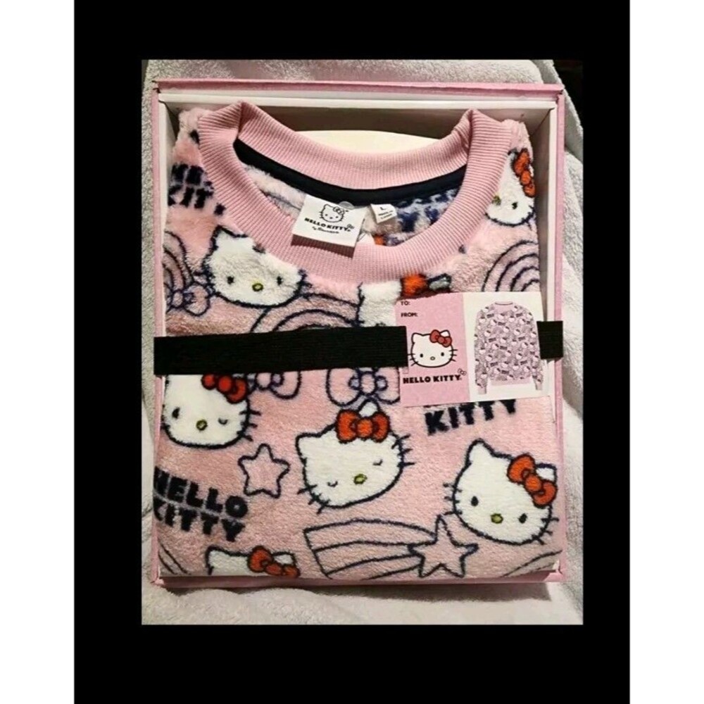 Sanrio Hello Kitty Plush Sweatshirt Size Large Pink Comfy Gift Box Women’s New